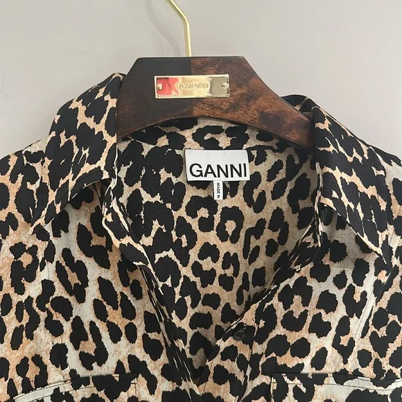 Women's Ganni Shirt Dress Leopard Print - Picture 3 of 9